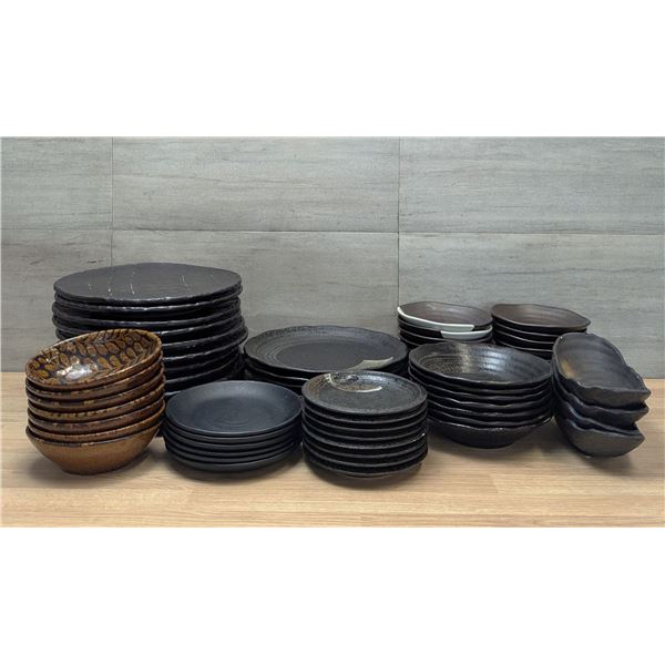 Assorted Black Plates & Bowls - Lot of Approx. 60pcs