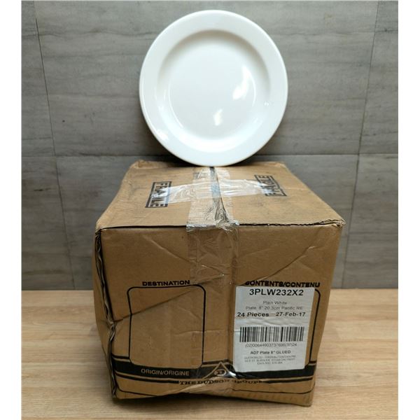 8" Plain White Plates, Dudson 3PLW232X2 - Lot of 24
