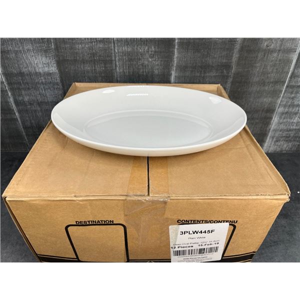 12.5" Plain White Deep Oval Platters, Dudson 3PLW445F - Lot of 12