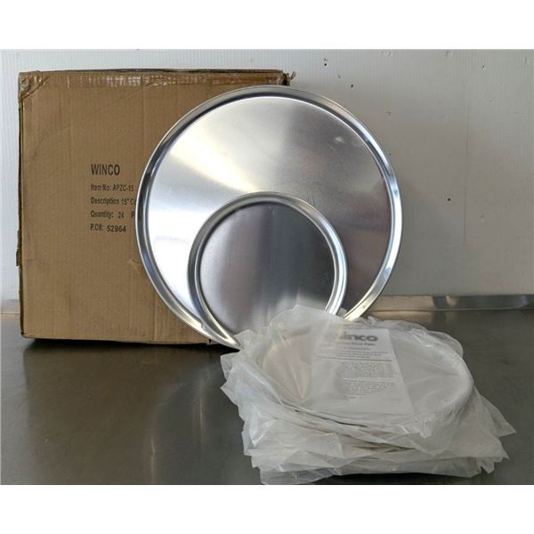 Winco 15" & 9" Coupe Style Pizza Trays, Aluminum - Lot of 36pcs