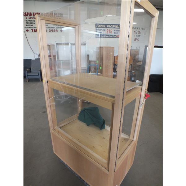3 Wooden Display Cabinets w/ Keys