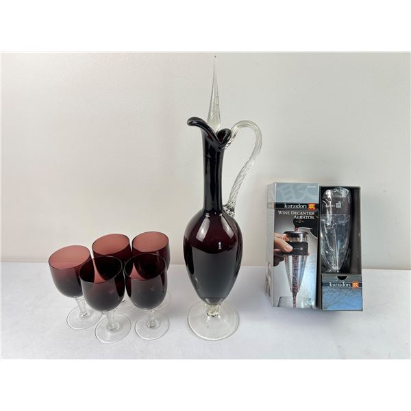 Purple Art Glass Decanter Set