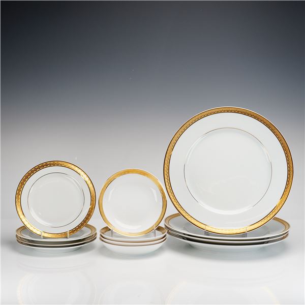 12pc Bernardaud Limoges Porcelain Dinnerware Plates and Bowls, Rhapsody Pattern