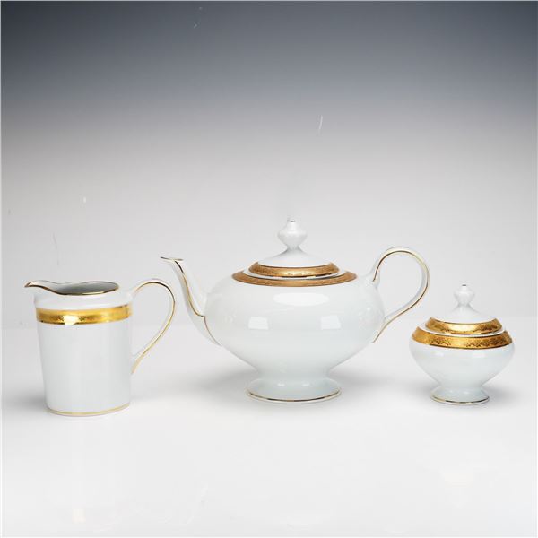 Three Piece Bernardaud Limoges Porcelain Tea Service, Rhapsody Pattern