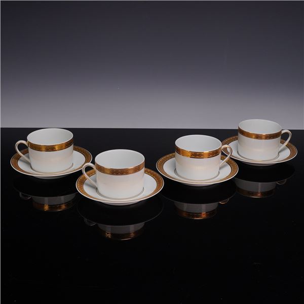 8pc Bernardaud Limoges Porcelain Rhapsody Tea Cups and Saucers