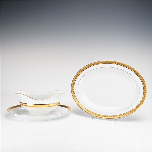 2pc Bernardaud Limoges France Oval Platter and Gravy Boat, Rhapsody Pattern