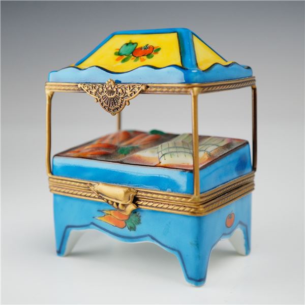 Limoges France Eximious Hand-Painted Porcelain Market Stall Trinket Box