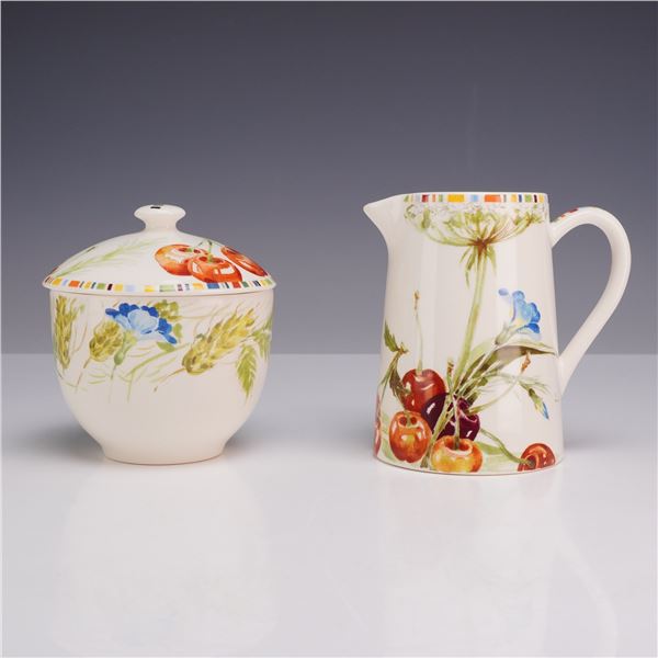 2pc Gien France Cherry Creamer and Covered Sugar Bowl