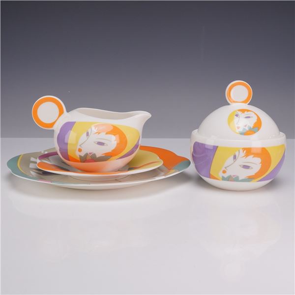 4-Piece Sango Larry Laslo Tableware- Plates, Sugar Bowl and Creamer, Visage