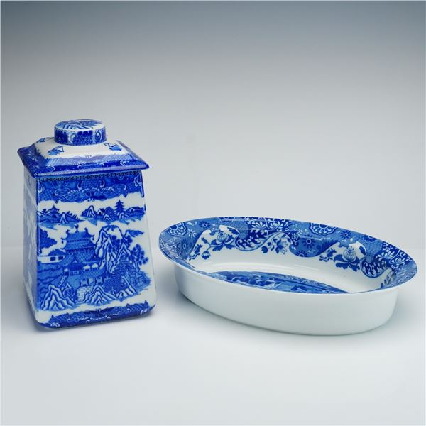 2pc Blue Willow Tea Jar and Bowl by Spode and Ringtons