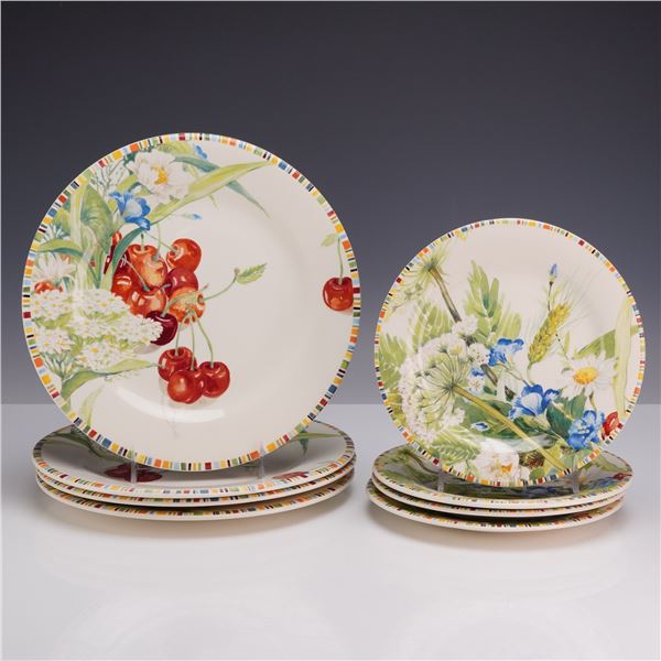8pc Gien France Cherry Pattern Plates