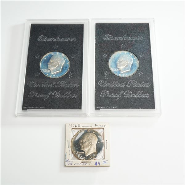 Three US Eisenhower Silver Proof Dollars