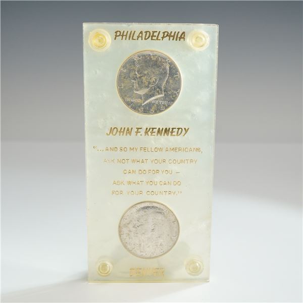 A Pair of US 1964 Kennedy Silver Half Dollars in Memorial Display Case
