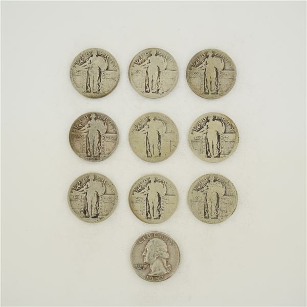 10pc Collection of US Mixed Date Standing Liberty and Washington Silver Quarters