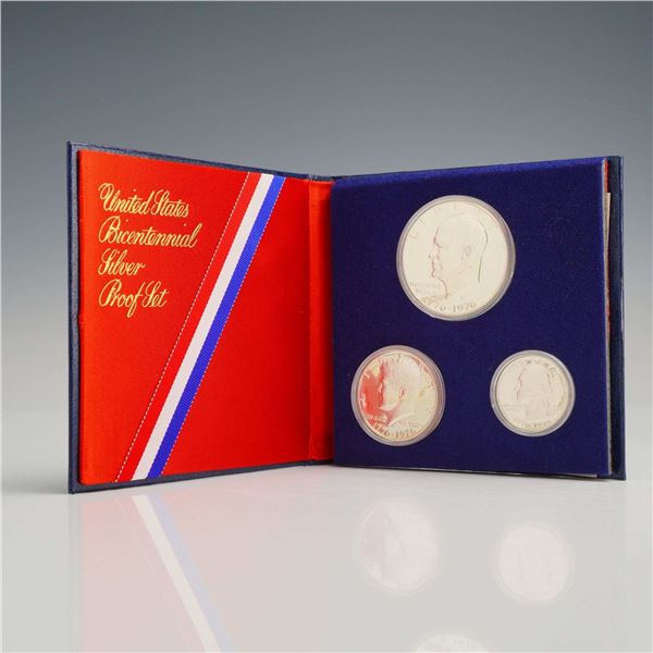 Three US 1776-1976 Bicentennial Silver Proof Coins in Original Packaging