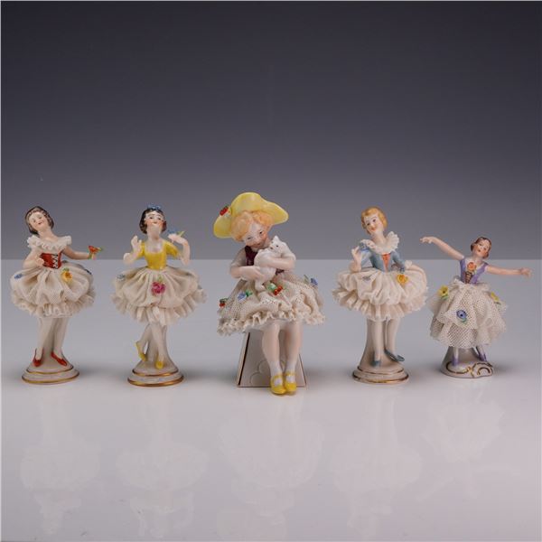 5pc Germany Porcelain Little Ladies Figurines