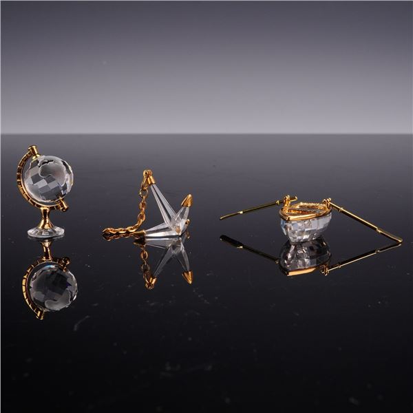3pc Swarovski Crystal Memories Figurines, Globe, Anchor, and Rowboat