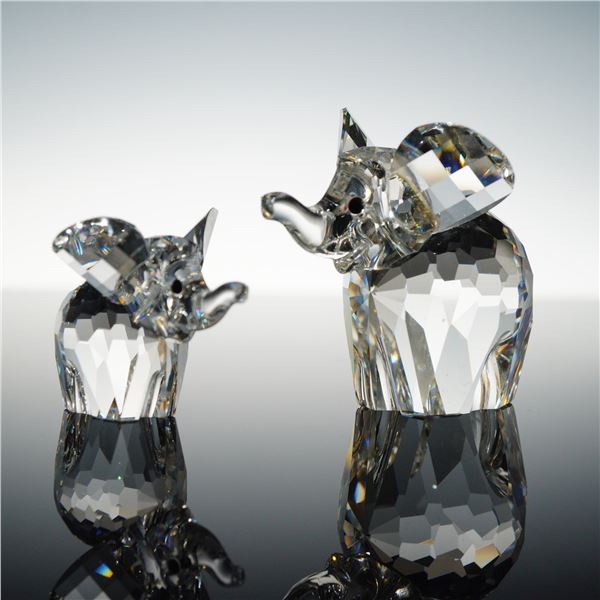 A Lot of Two Swarovski Silver Crystal Elephant Figurines with Boxes