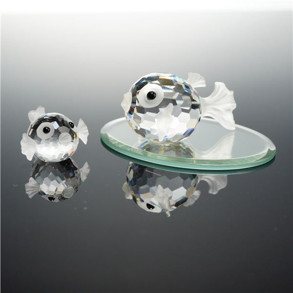 Lot of 2 Swarovski Silver Crystal Puffer Fish Figurines