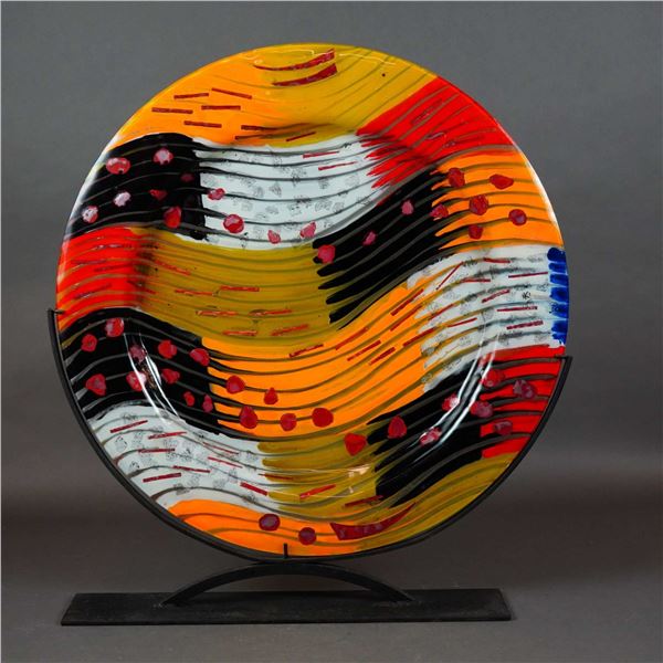 Kaleidoscopio Italian Fused Art Glass Platter with Display Stand