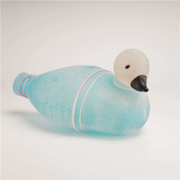 Frosted Art Glass Duck-Form Decorative Vessel