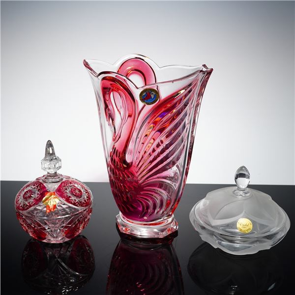 3pc French and German Lead Crystal Vase and Covered Bowls