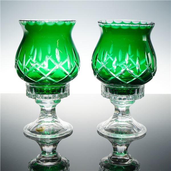 Gorham Lady Anne Hurricane Pair Cased Emerald Green Candle Holders with Box