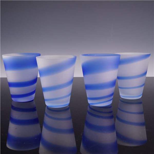4pc Frosted Glass Tumblers with Blue Spiral Decoration