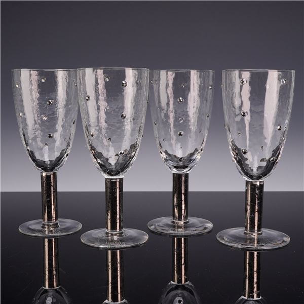 4pc Stephen Smyers Morocco Platinum Art Glass Goblets