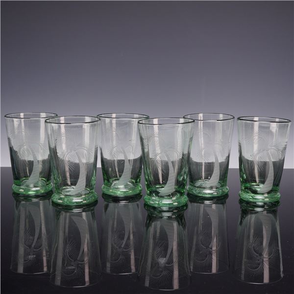 6pc Coconut Tree Design Drink Glasses in Hand-Blown Green Glass
