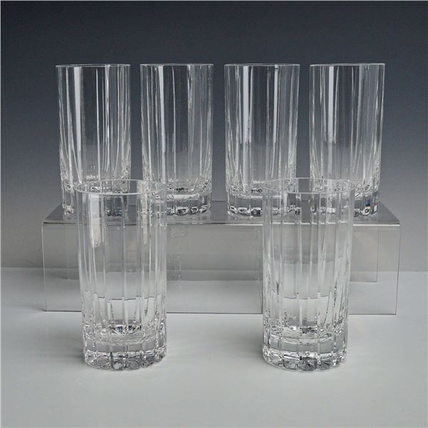 6pc Lead Crystal Highball Glasses with Vertical Mitered Cuts