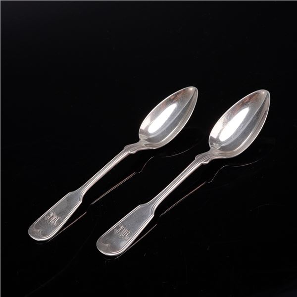 A Pair of W. Carrington & Co. Sterling Silver Fiddle Thread Pattern Spoons
