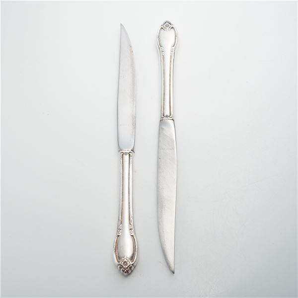 Two Sterling Silver Handled Knives with Floral and Scroll Decoration
