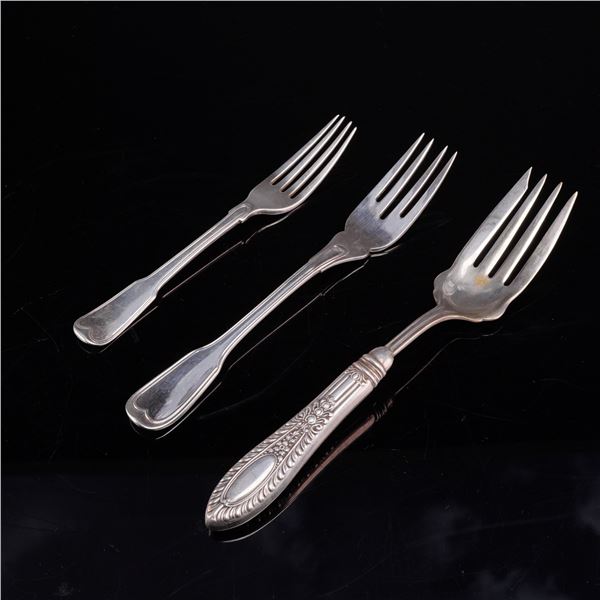 3pc Sterling Silver and Silver-Plated Forks Including Buccellati