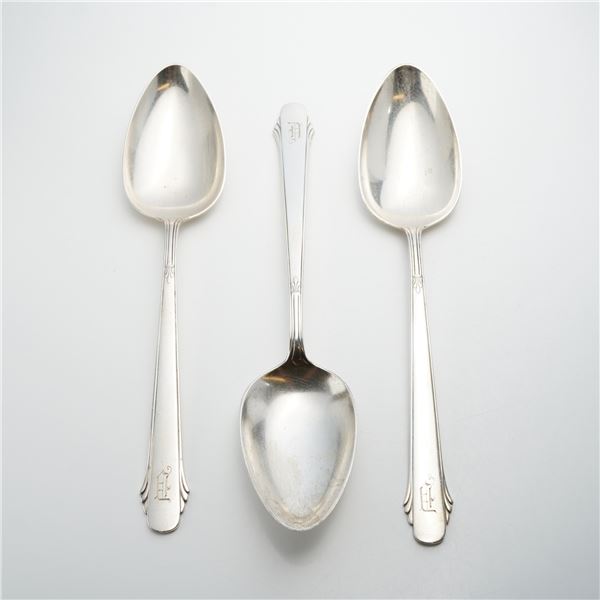 Three Gorham Sterling Silver Large Serving Spoons, Hunt Club Pattern
