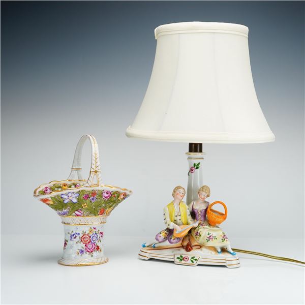 2pc German Items, Von Schierholz Basket and a Victorian Figural Lamp