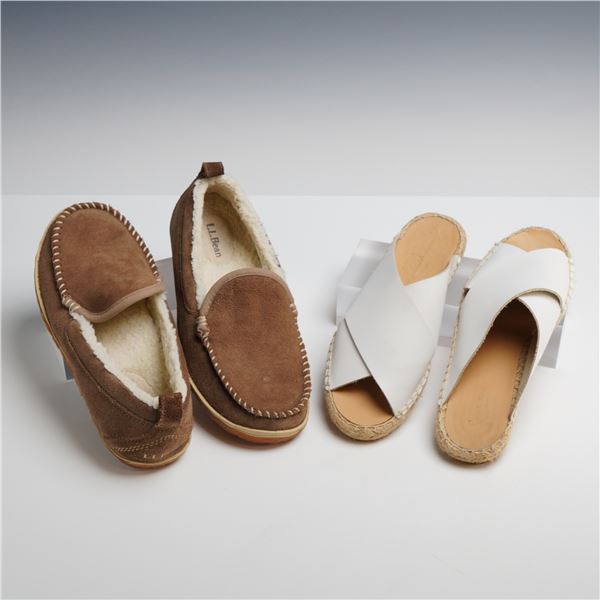 A Pair of L.L.Bean Wicked Good Venetian Slippers and Pure Navy Espadrille Slides