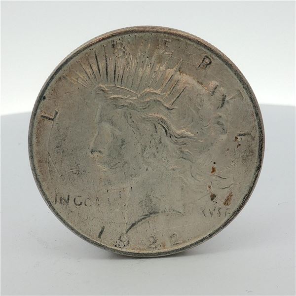 1922-D US One Dollar Peace Silver Dollar, Circulated