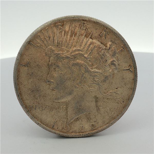 1922-S US One Dollar Peace Silver Dollar Coin, Circulated