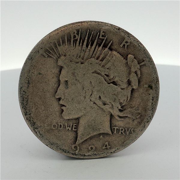 1924-S US One Dollar Peace Silver Dollar Coin, Circulated