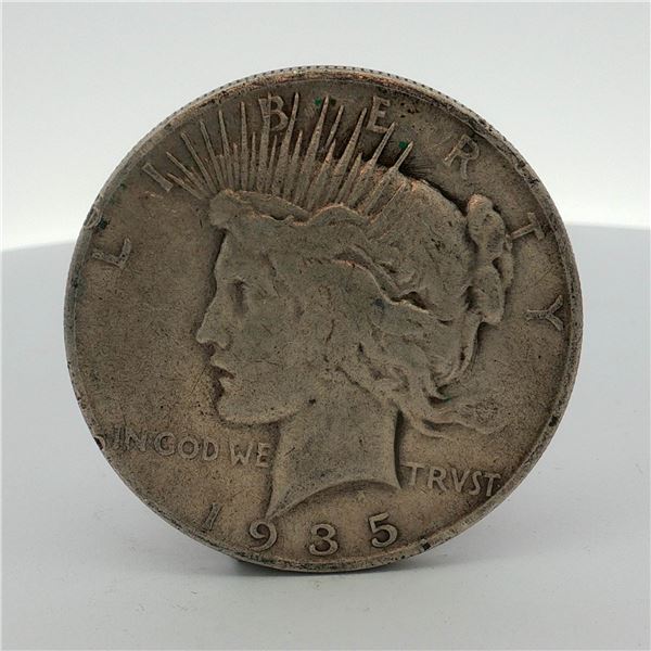 1935-S US One Dollar Peace Silver Dollar Coin, Circulated