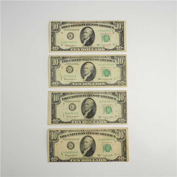 A Collection of US $10 Federal Reserve Notes Series 1950 D and 1963