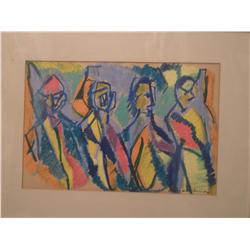 Rabinowitz-Figurative Expressionist Drawing- Oil Pastel-- Listed- Mid ...