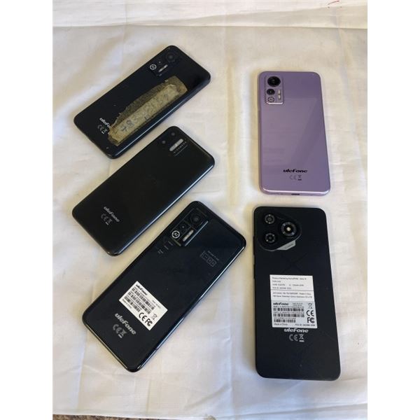 5 ULEFONE CELL PHONES. INCLUDES NOTE14 AND A NOTE19