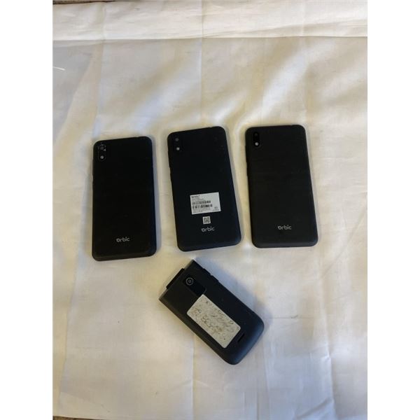 4 ORBIC CELLPHONES. 1 IS A FLIPPHONE, 1 IS MODEL RC545L