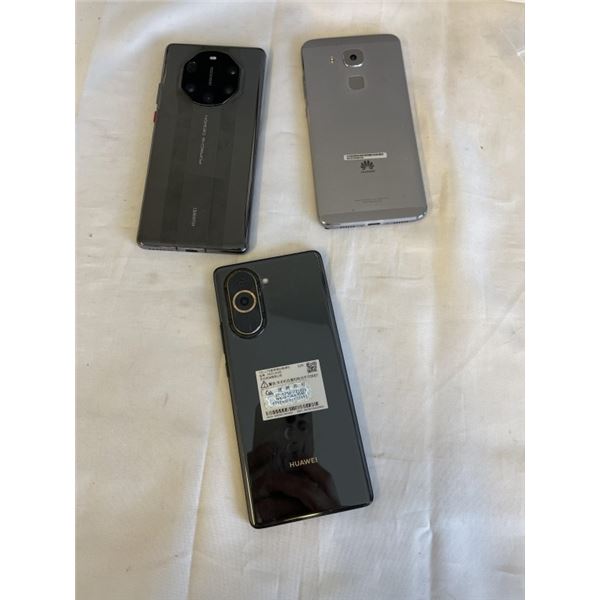 3 HUAWEI CELLPHONES INCLUDING NOVA10 AND MATE40 RS