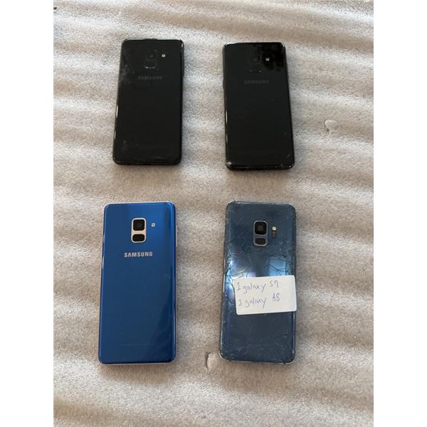 4 SAMSUNG GALAXY SMARTPHONES - 3 A8 AND S9