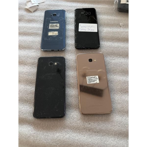 4 SAMSUNG GALAXY SMARTPHONES - 2 S8 PLUS AND 2 J4 PLUS