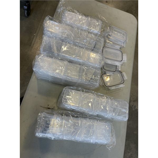 BOX OF NEW PLASTIC STORAGE CONTAINERS