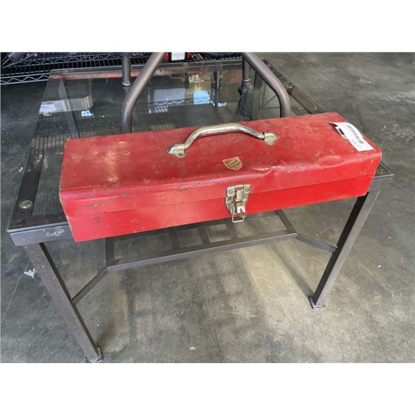 RED METAL TOOL BOX W/ CONTENTS